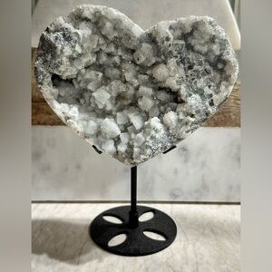 Agate Druzy Geode with Calcite Heart Carving